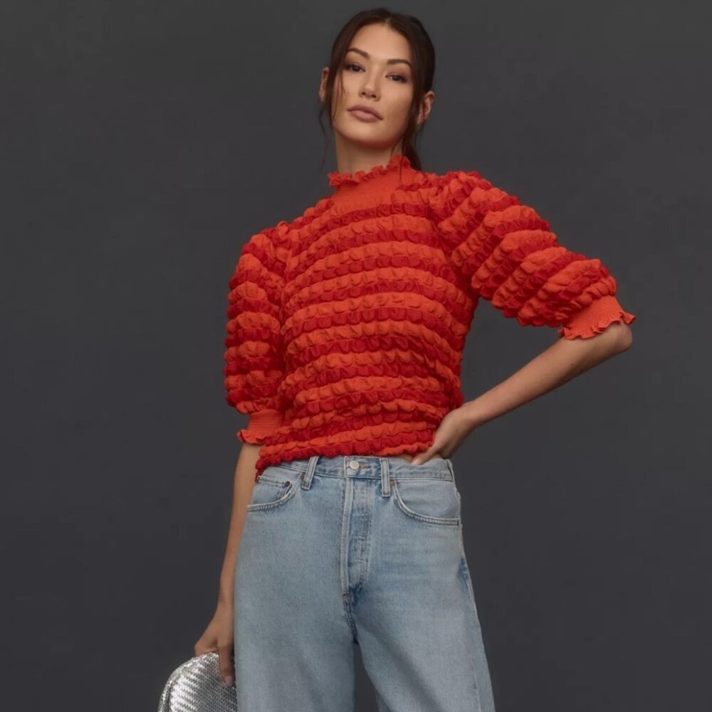 Anthropologie English Factory Mock Neck Textured Top